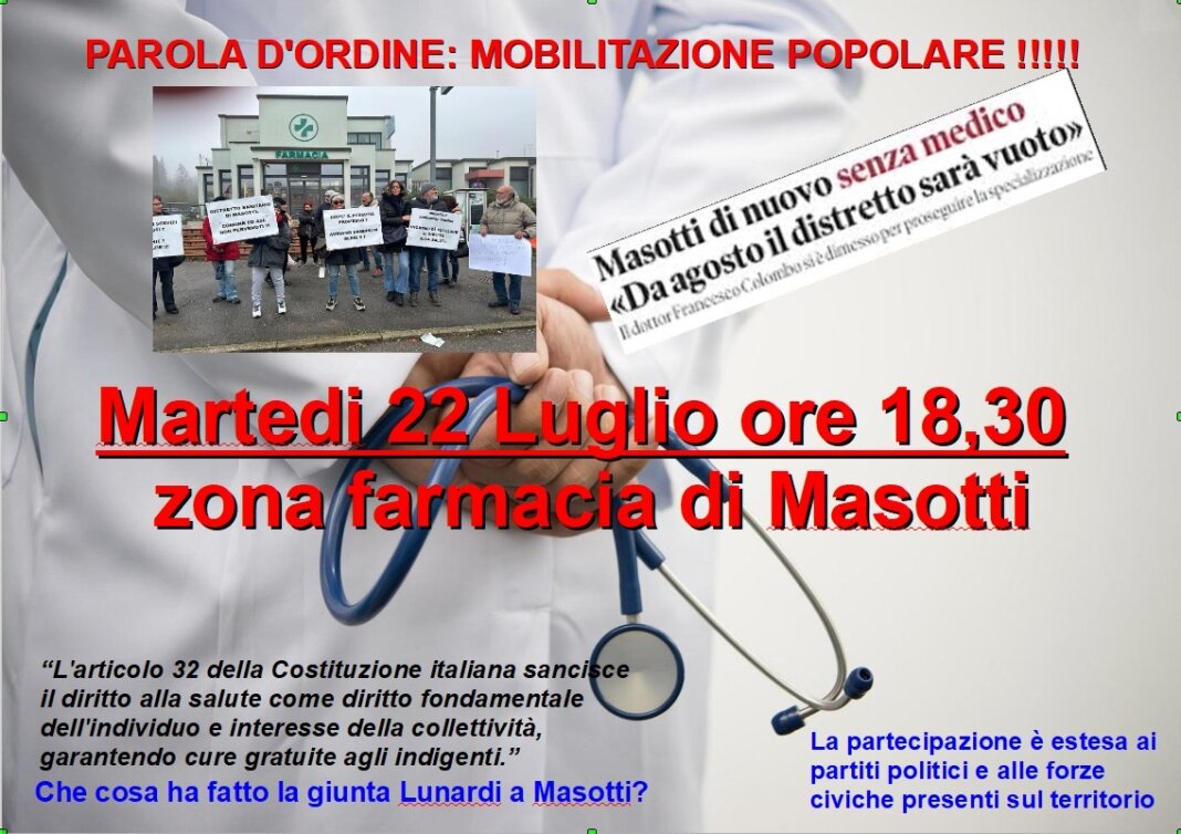 Il 22 luglio la manifestazione contro il depotenziamento del distretto sanitario di Masotti