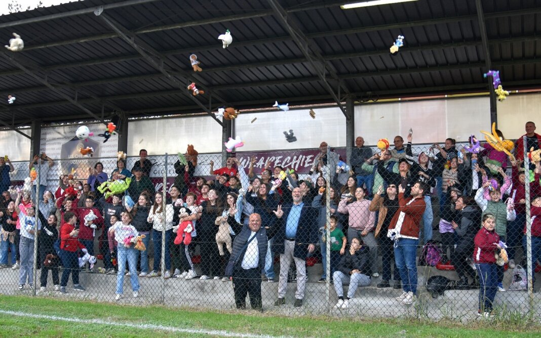 Peluche lanciati in campo per i bambini della pediatria di Pistoia: l'iniziativa a Chiesina